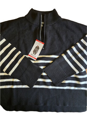 Women's DKNY Quarter Zip Sweater XL Black & White Striped